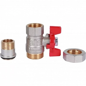 ROMMER Шаровой кран с американкой 1/2" ВН/НР, ручка бабочка